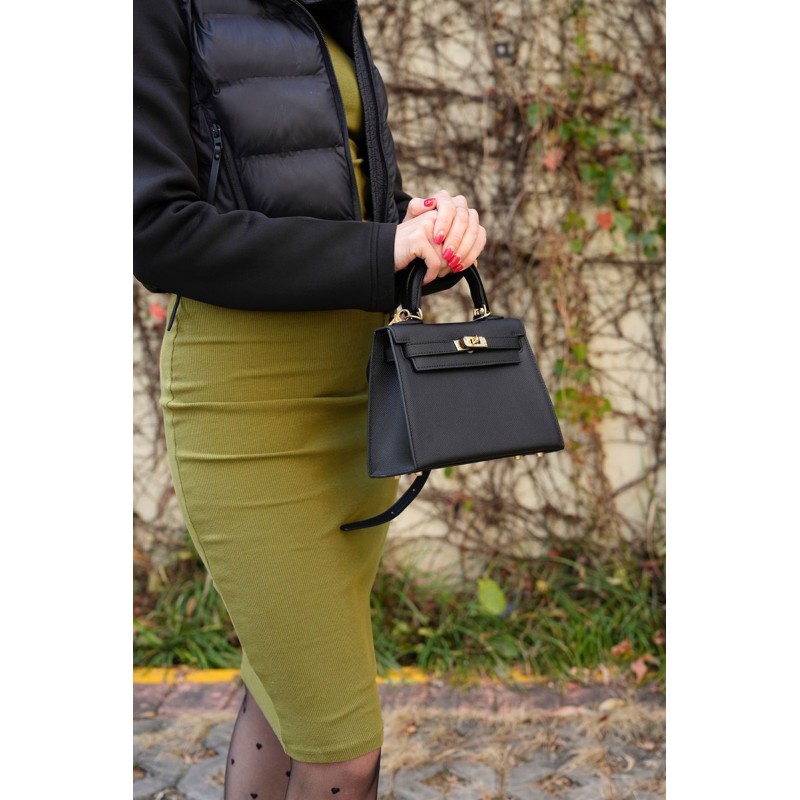 Жіноча шкіряна сумка Kelly чорна - 7 фото