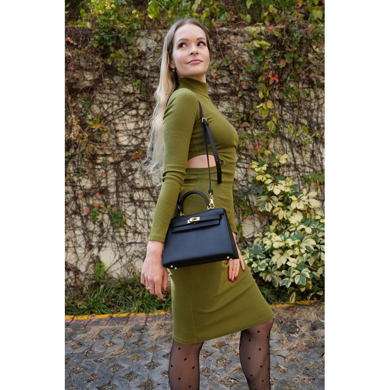 Жіноча шкіряна сумка Kelly чорна - 20 фото