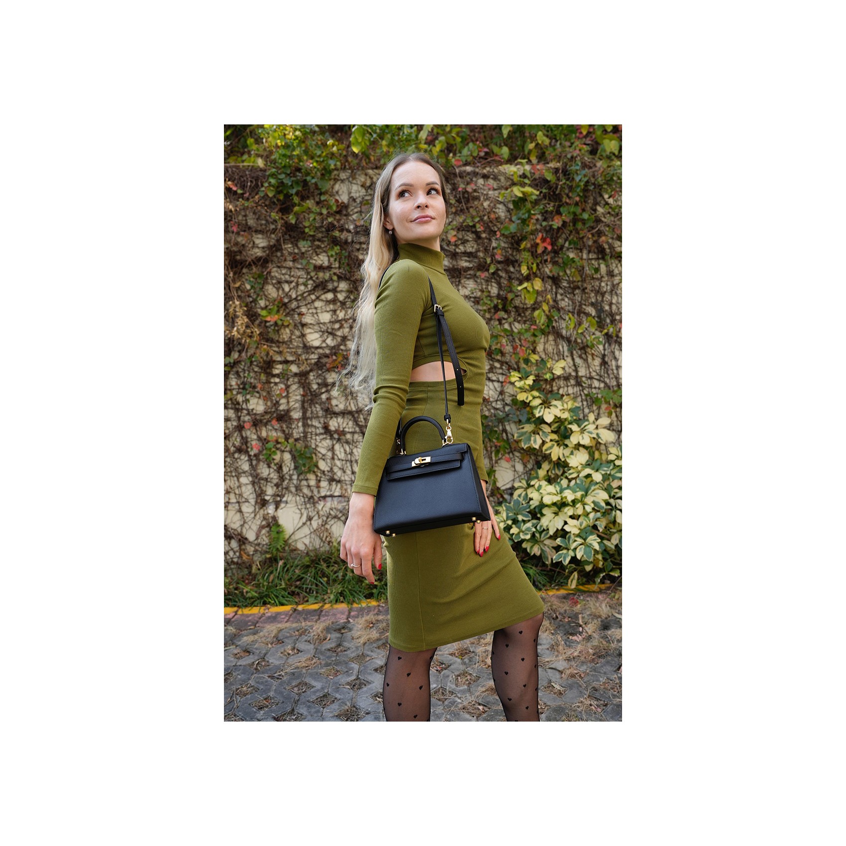 Женская кожаная сумка Kelly черная