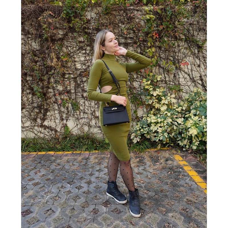 Жіноча шкіряна сумка Kelly чорна - 6 фото