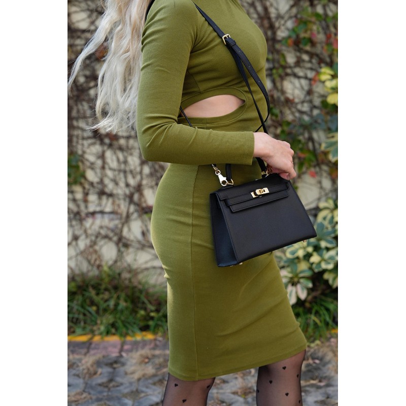 Женская кожаная сумка Kelly черная - 21 фото