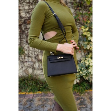 Женская кожаная сумка Kelly черная фото