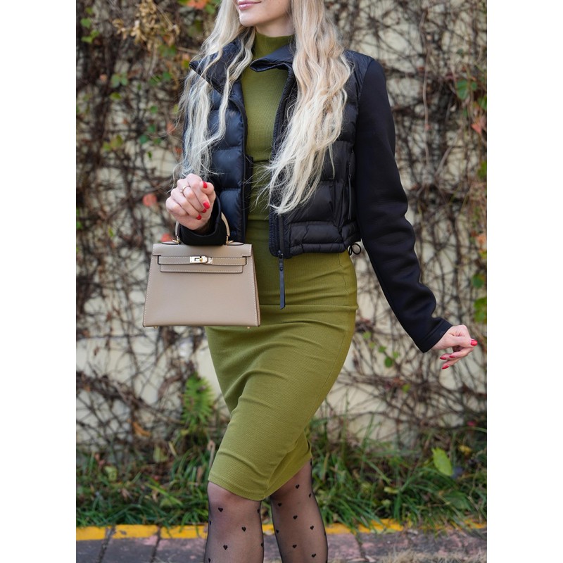 Женская кожаная сумка Kelly серо-бежевая - 4 фото