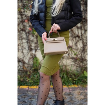 Жіноча шкіряна сумка Kelly сіро-бежева фото