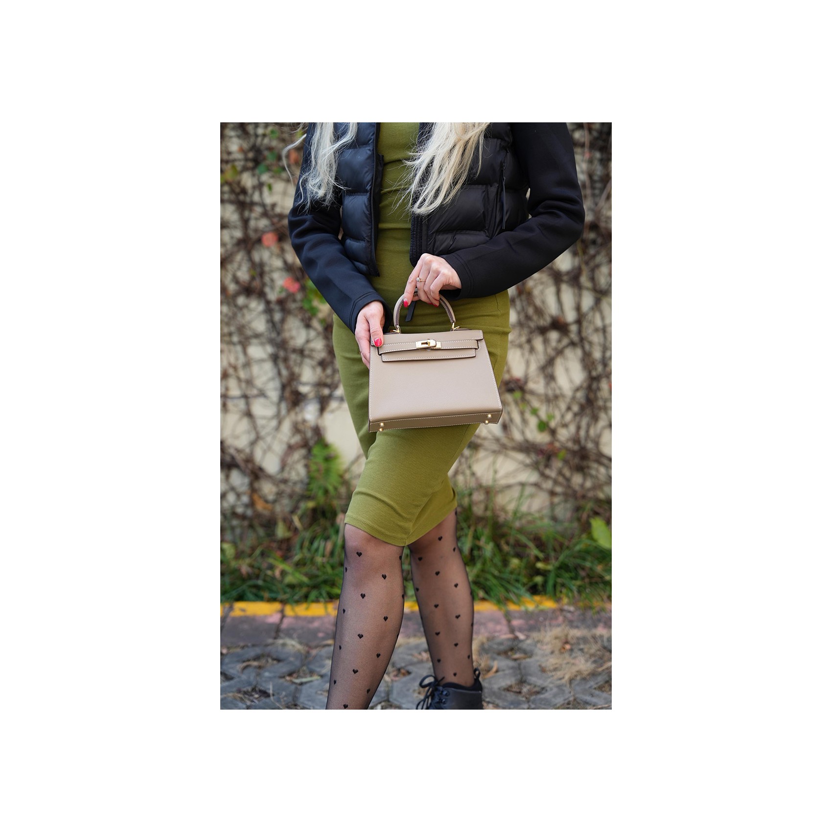 Жіноча шкіряна сумка Kelly сіро-бежева