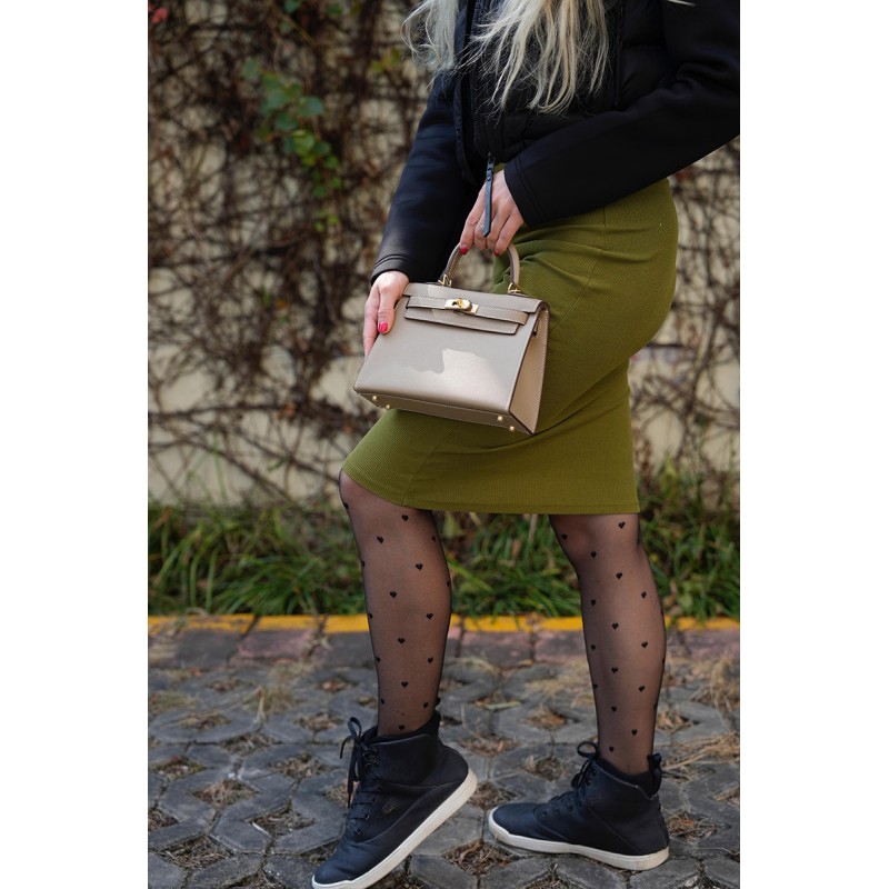 Жіноча шкіряна сумка Kelly сіро-бежева - 9 фото