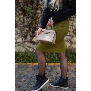 Жіноча шкіряна сумка Kelly сіро-бежева фото