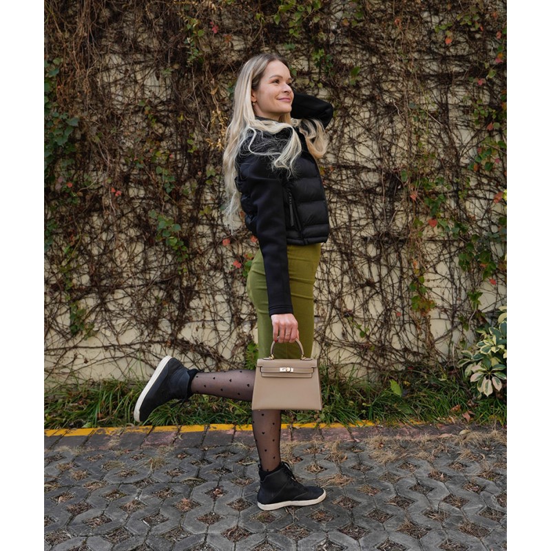 Женская кожаная сумка Kelly серо-бежевая - 11 фото