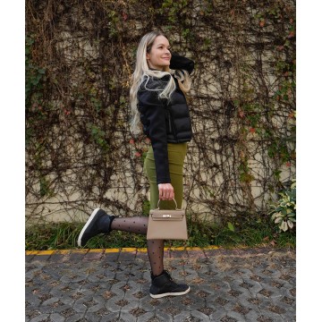 Жіноча шкіряна сумка Kelly сіро-бежева фото