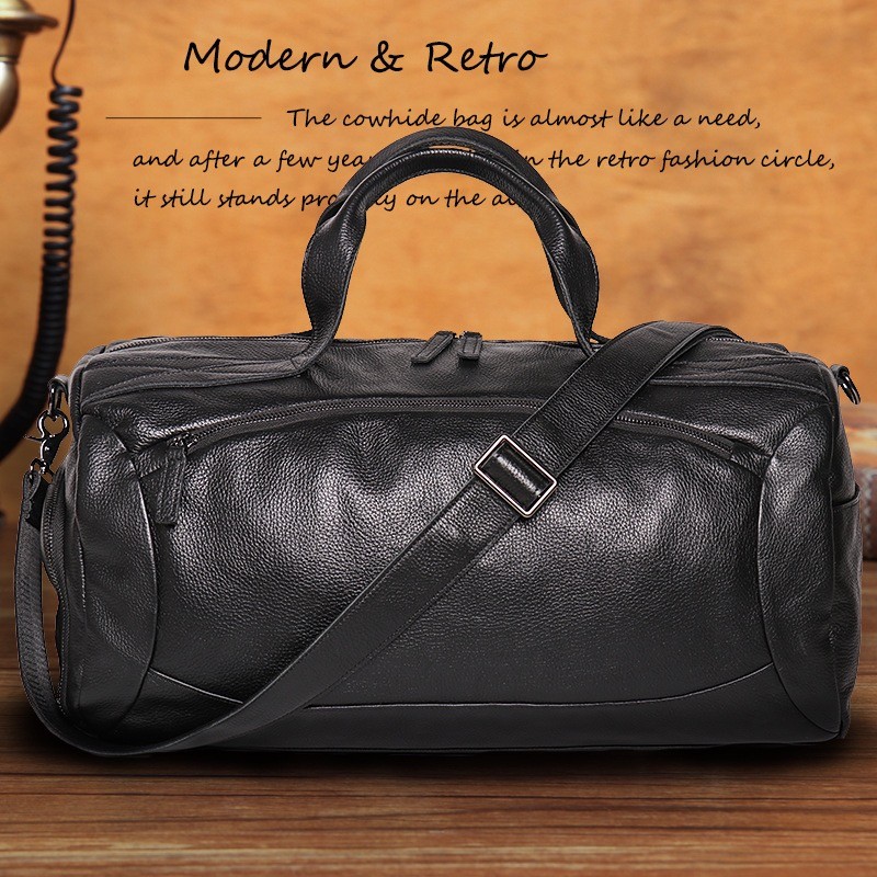 Мужская кожаная дорожная сумка Arnold черная - 22 фото