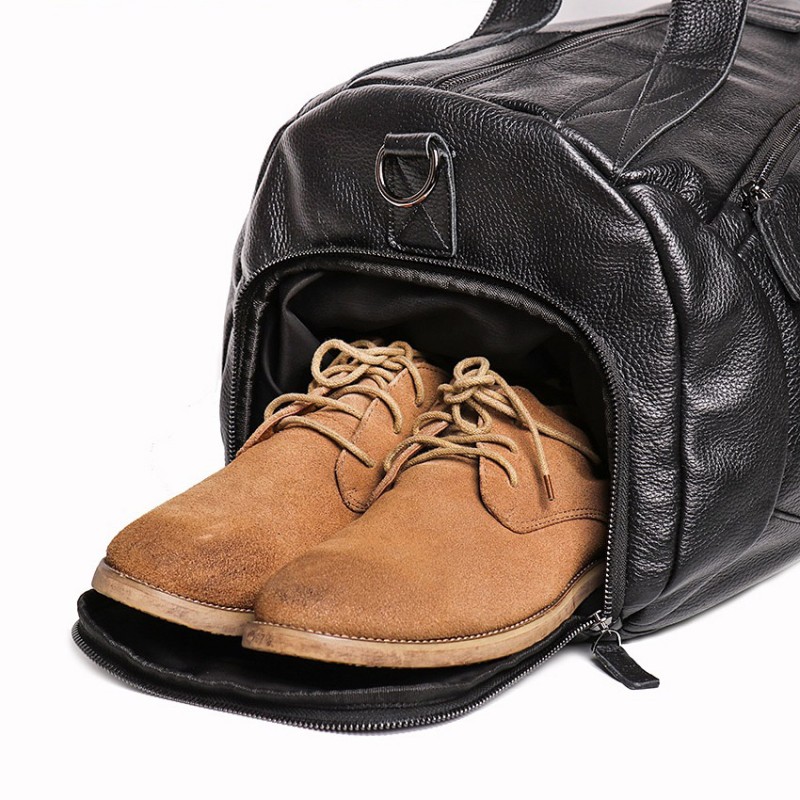 Мужская кожаная дорожная сумка Arnold черная - 9 фото