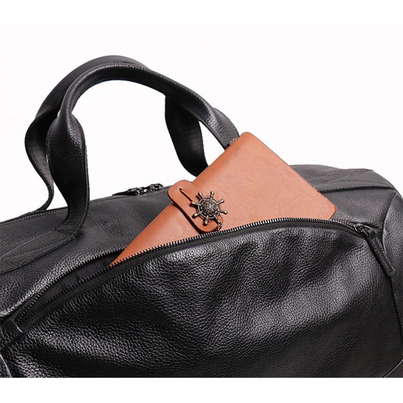 Мужская кожаная дорожная сумка Arnold черная - 15 фото