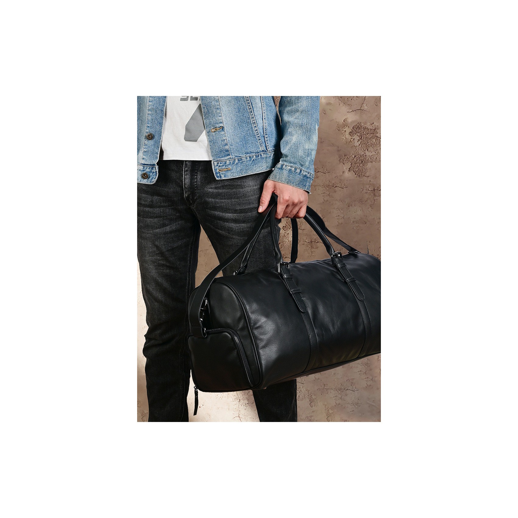 Мужская кожаная дорожная сумка Gerald черная