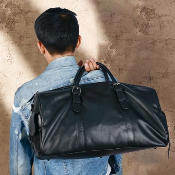 Чоловіча шкіряна дорожня сумка Gerald чорна фото