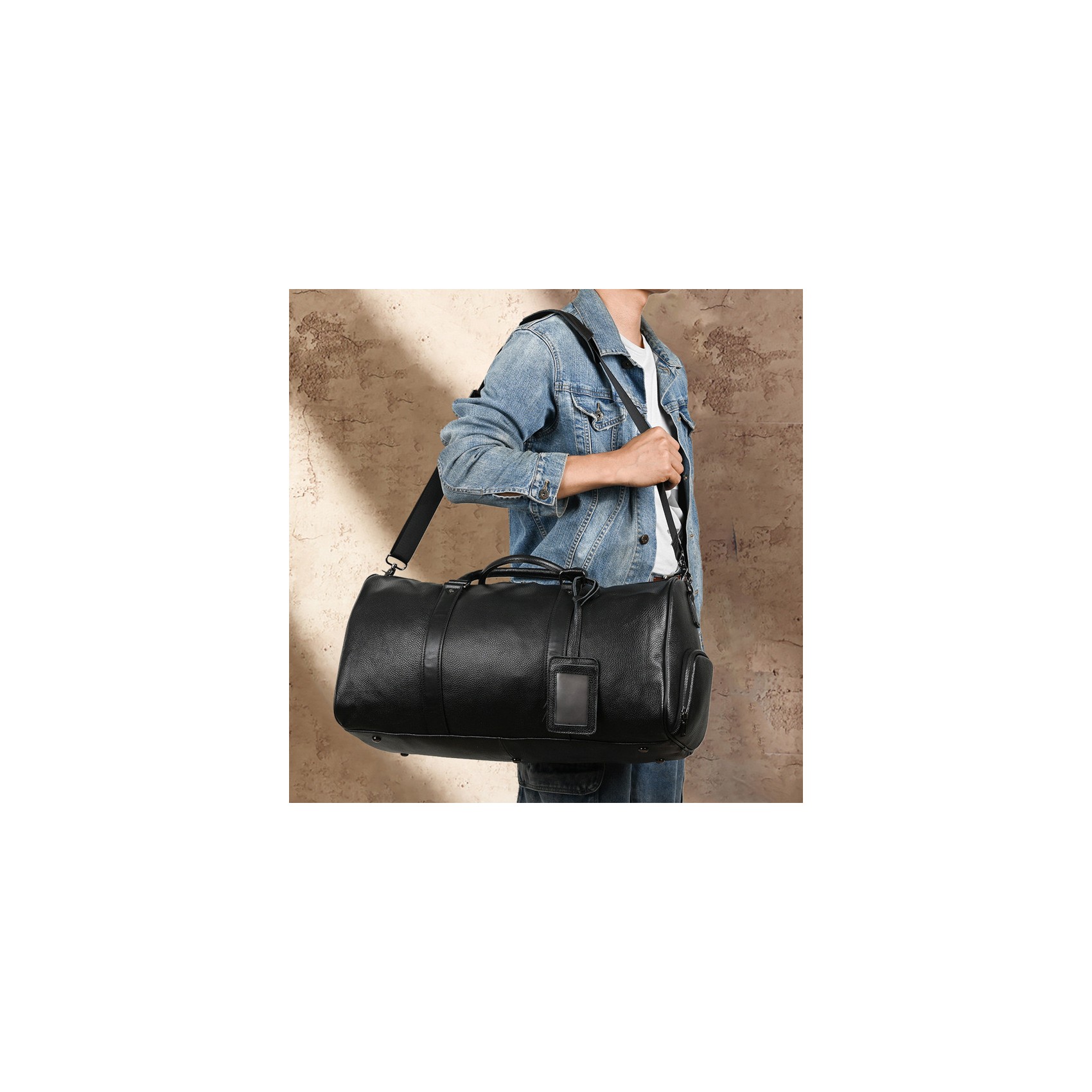 Чоловіча шкіряна дорожня сумка Charles чорна
