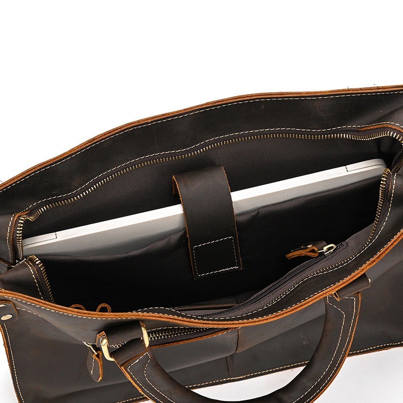 Чоловіча шкіряна сумка для ноутбука Beverstone темно-коричнева - 11 фото