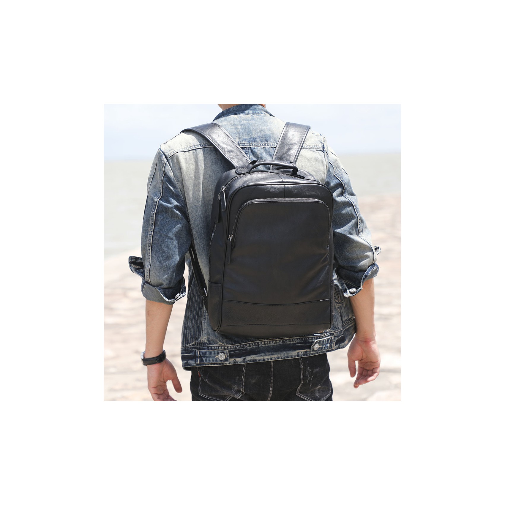 Чоловічий шкіряний рюкзак Michael чорний