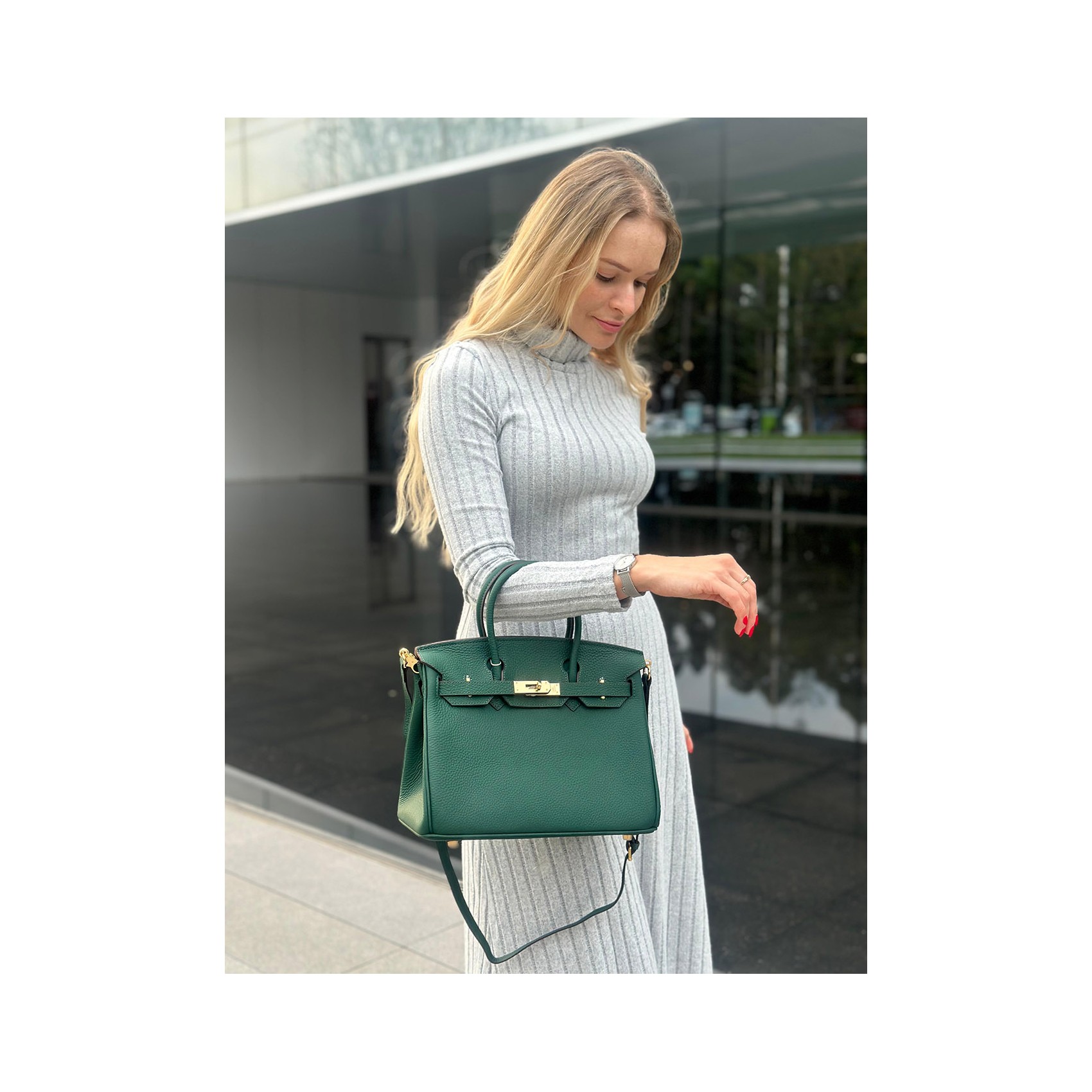 Женская кожаная сумка Brigitte 30 темно-зеленая