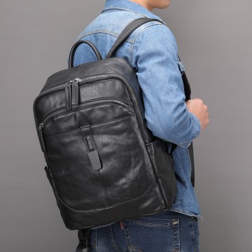 Чоловічий шкіряний рюкзак Fred чорний фото