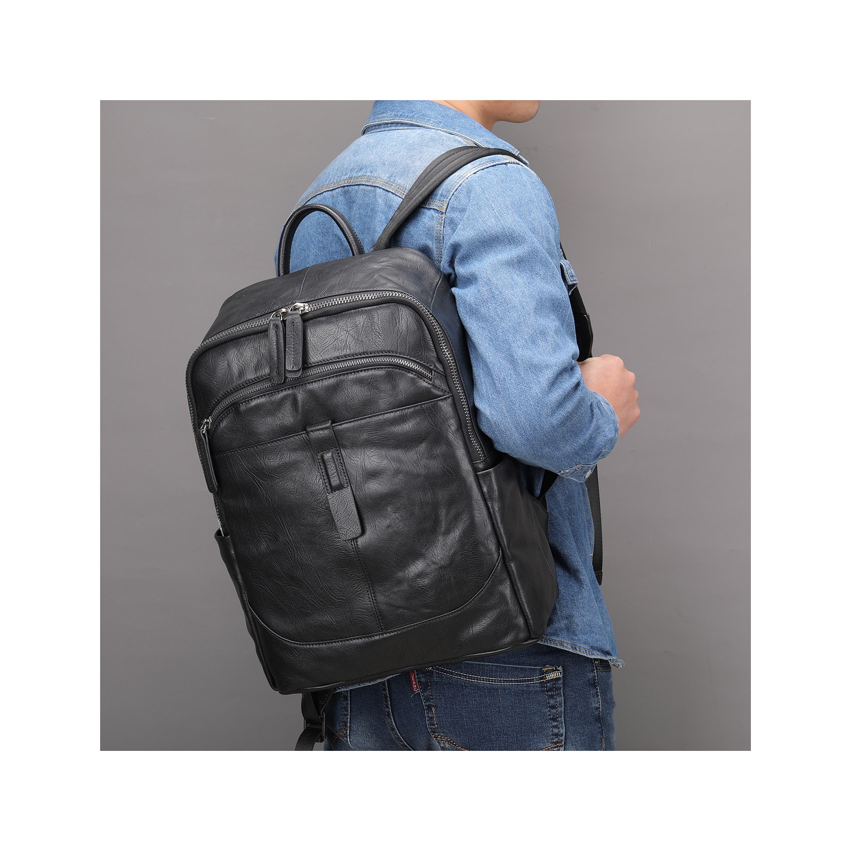 Чоловічий шкіряний рюкзак Fred чорний