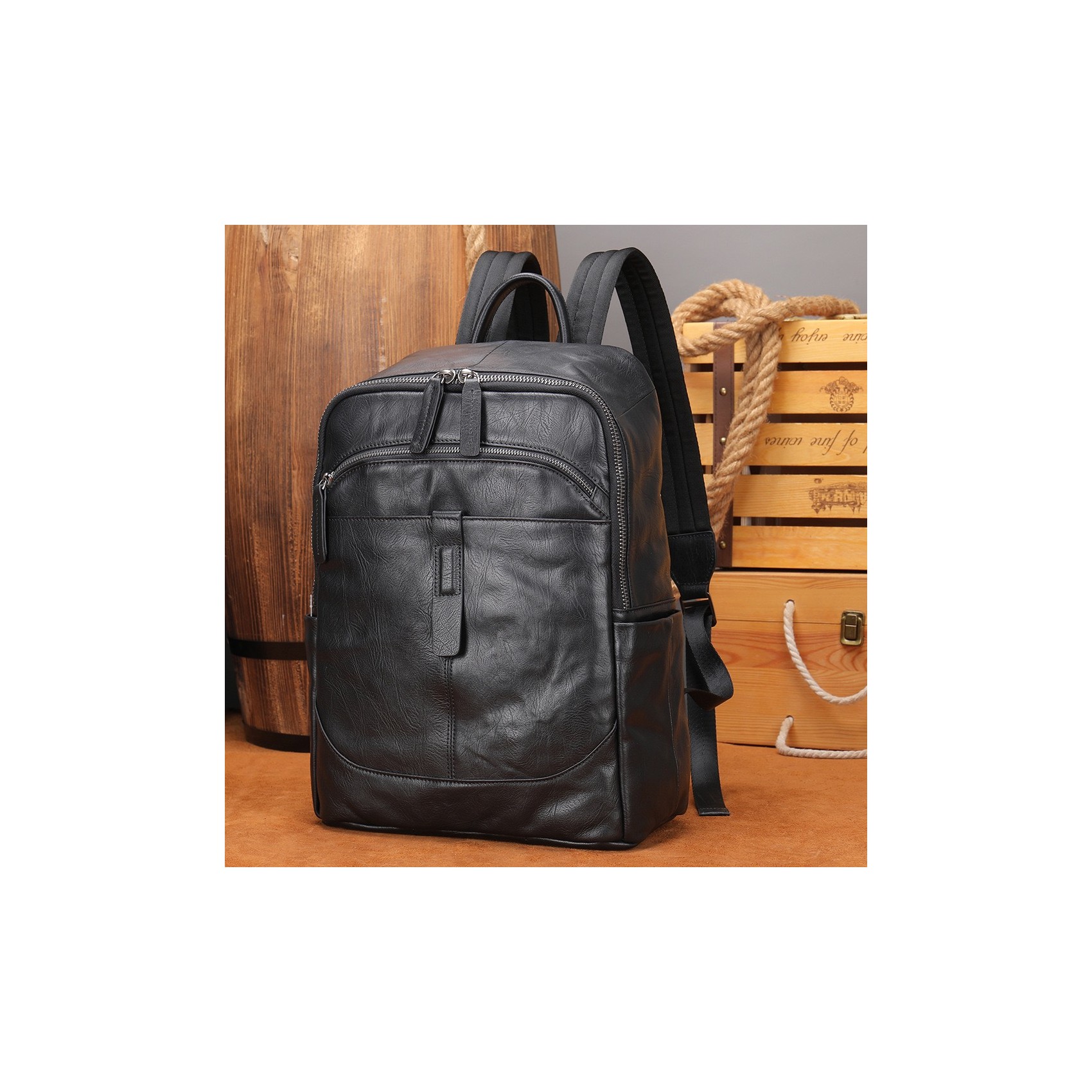 Чоловічий шкіряний рюкзак Fred чорний