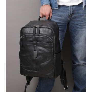 Чоловічий шкіряний рюкзак Fred чорний фото