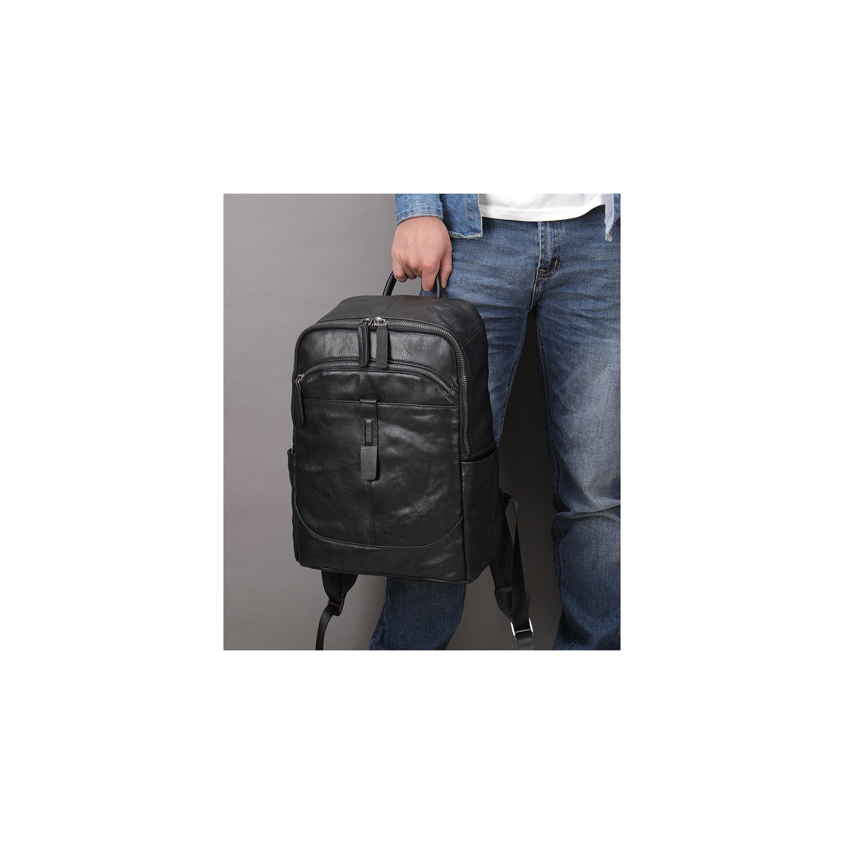 Мужской кожаный рюкзак Fred черный