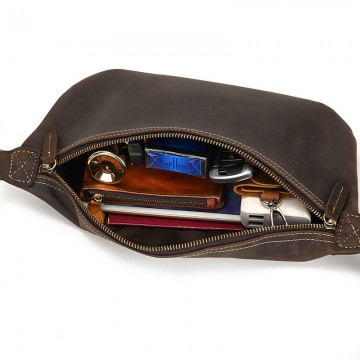 Мужская кожаная сумка бананка на пояс Barnard темно-коричневая фото