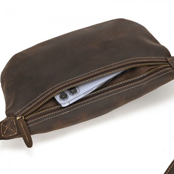 Мужская кожаная сумка бананка на пояс Barnard темно-коричневая фото