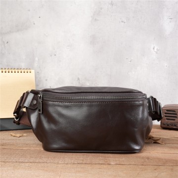 Мужская кожаная сумка бананка на пояс Walter темно-коричневая фото