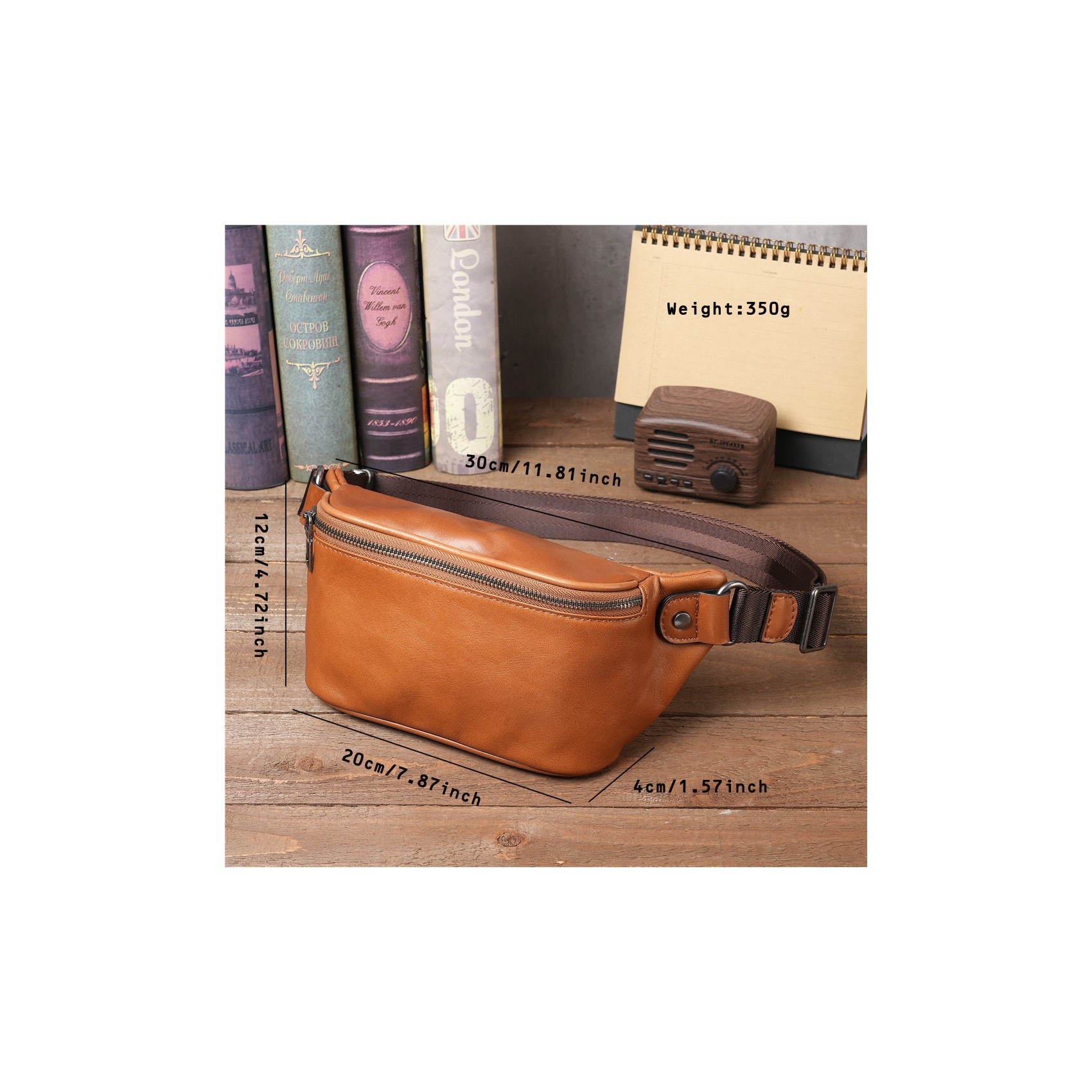 Чоловіча шкіряна сумка бананка на пояс Walter світло-коричнева