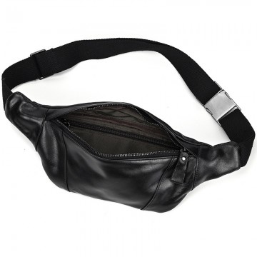 Чоловіча шкіряна сумка бананка на пояс Watford чорна фото