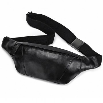 Чоловіча шкіряна сумка бананка на пояс Watford чорна фото