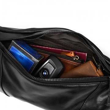 Чоловіча шкіряна сумка бананка на пояс Watford чорна фото