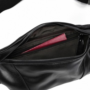 Чоловіча шкіряна сумка бананка на пояс Watford чорна фото