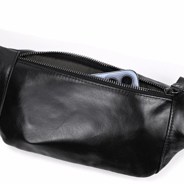 Мужская кожаная сумка бананка на пояс Watford черная фото