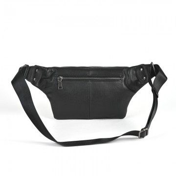 Чоловіча шкіряна сумка бананка на пояс Gerald чорна фото