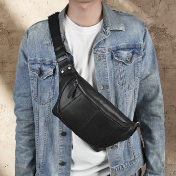 Мужская кожаная сумка бананка на пояс Gerald черная фото