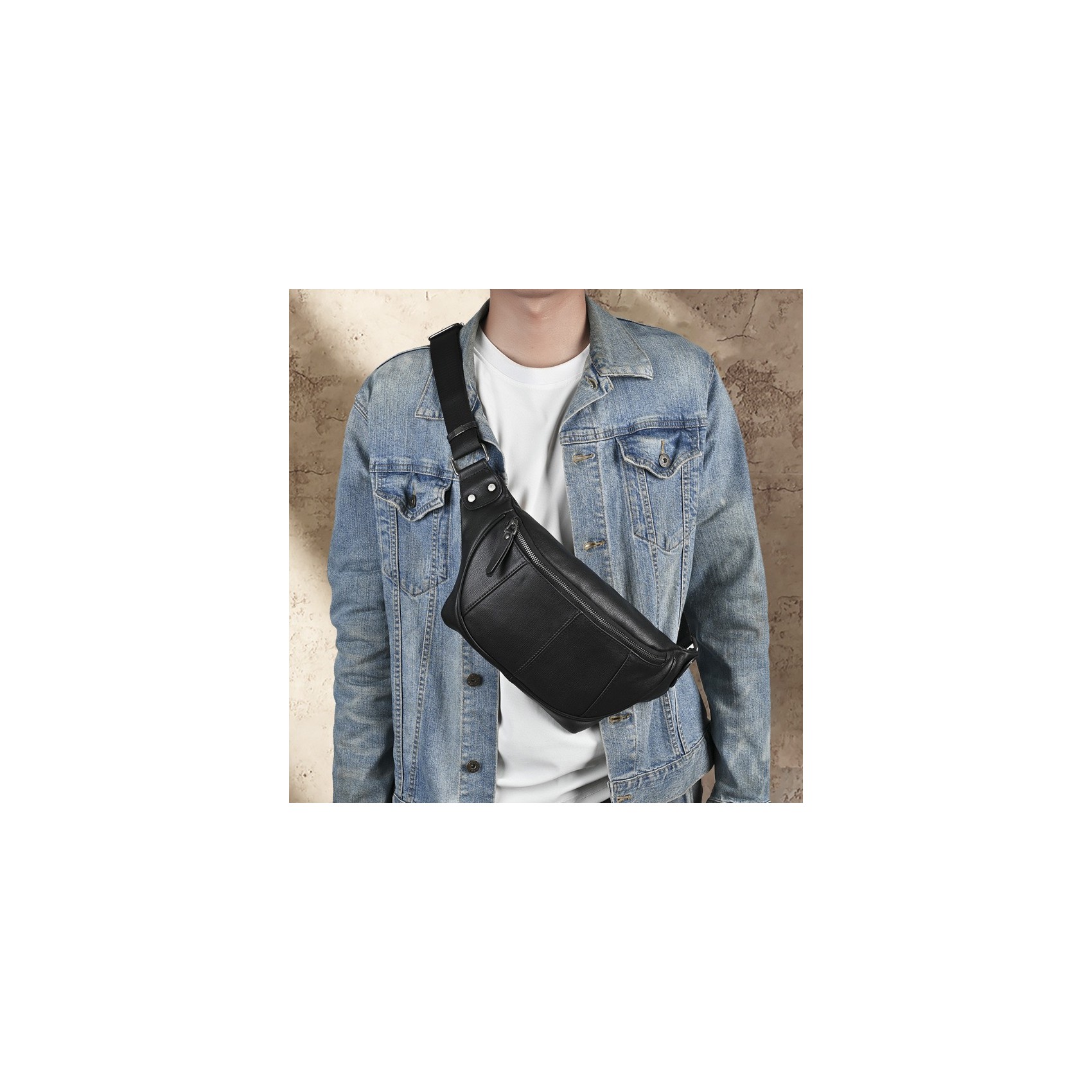 Мужская кожаная сумка бананка на пояс Gerald черная