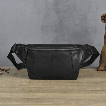 Мужская кожаная сумка бананка на пояс Gerald черная фото