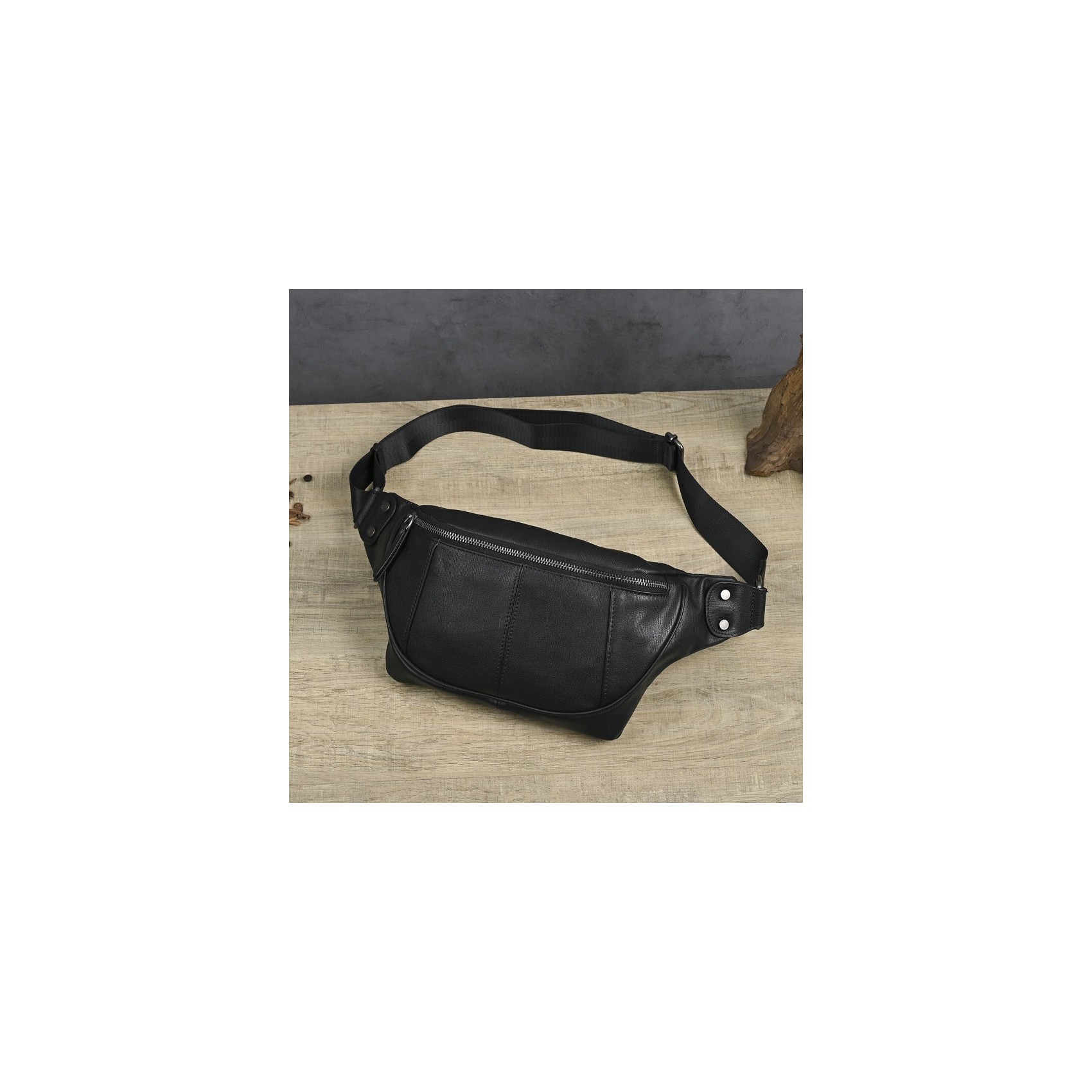 Чоловіча шкіряна сумка бананка на пояс Gerald чорна