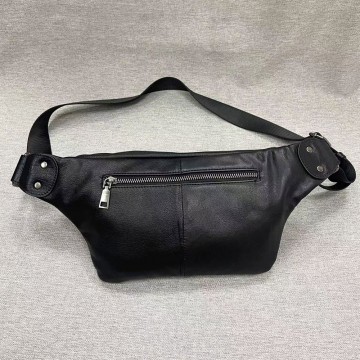 Чоловіча шкіряна сумка бананка на пояс Gerald чорна фото