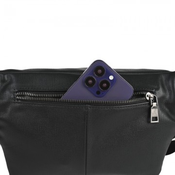 Мужская кожаная сумка бананка на пояс Gerald черная фото