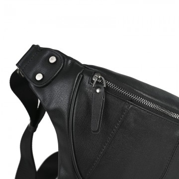 Чоловіча шкіряна сумка бананка на пояс Gerald чорна фото
