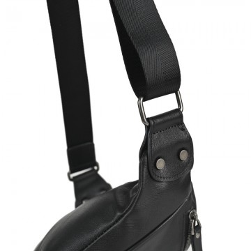 Чоловіча шкіряна сумка бананка на пояс Gerald чорна фото