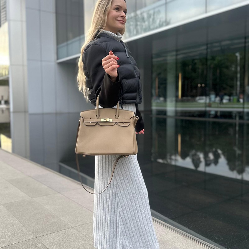 Женская кожаная сумка Brigitte 30 бежевая - 5 фото