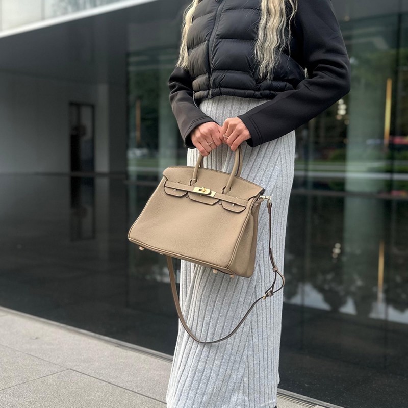 Женская кожаная сумка Brigitte 30 бежевая - 6 фото