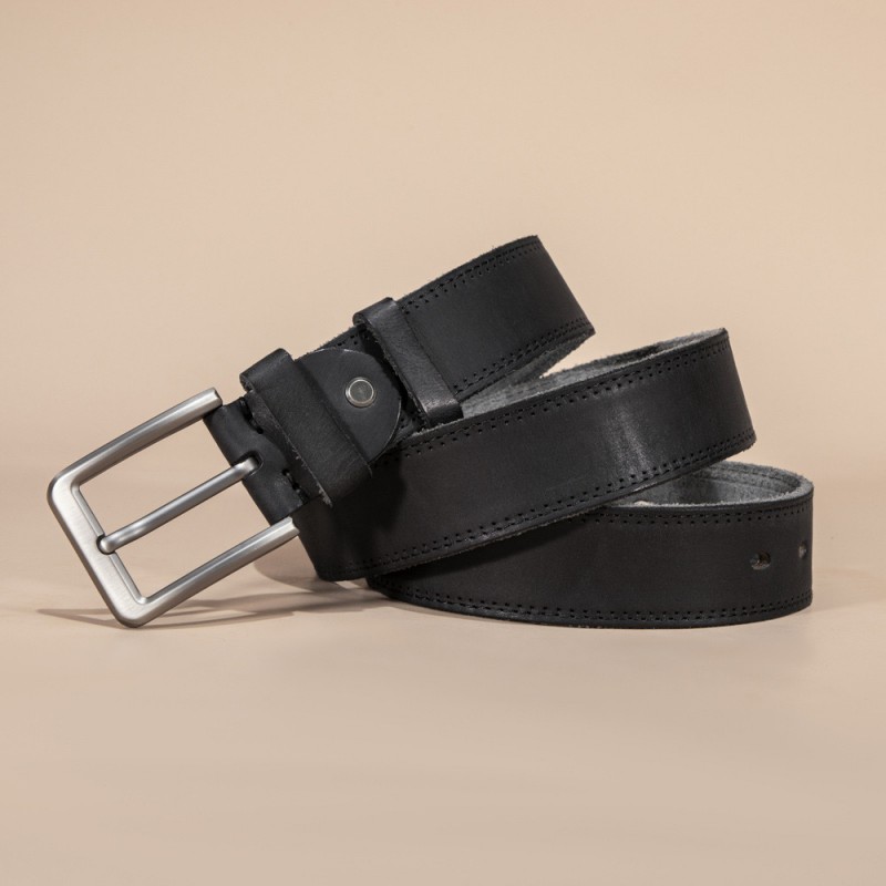 Мужской кожаный ремень Broadway черный - 1 фото