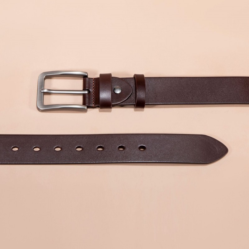 Мужской кожаный ремень Boston темно-коричневый - 1 фото