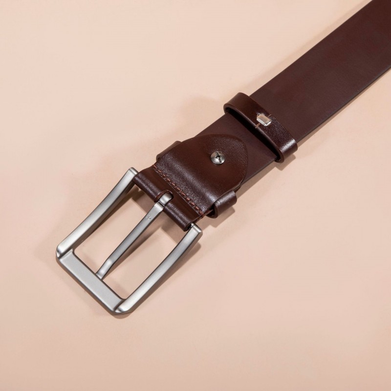 Мужской кожаный ремень Boston темно-коричневый - 2 фото